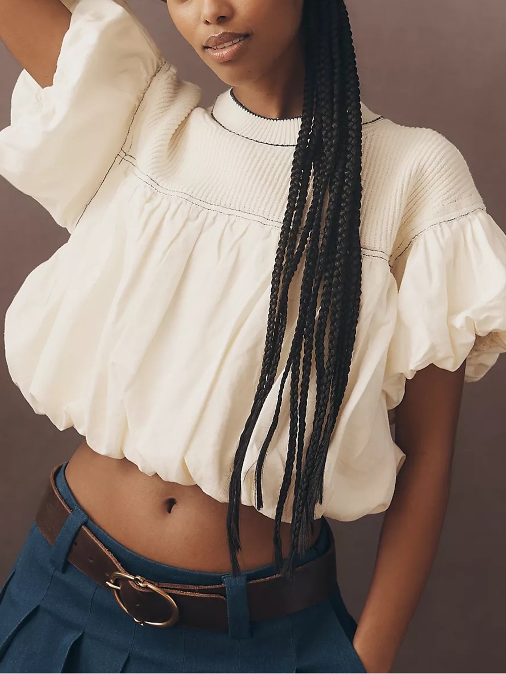 Anthropologie Pilcro Linen Blend Short-Sleeve Bubble Top